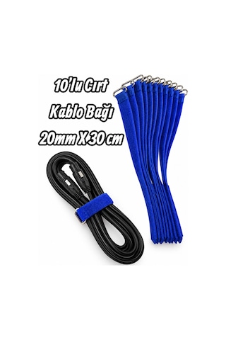 10'lu Cırt Kablo Bağı - 20mm 30 Cm Mavi