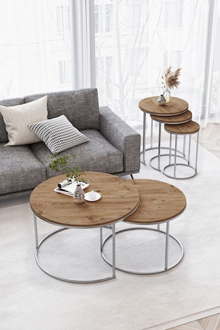 Paris Orta Sehpa 2'li Gümüş Metal - Atlantik Çam Tabla