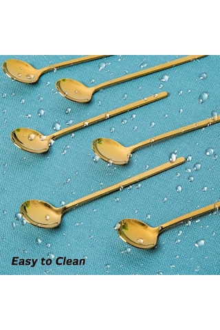 Qingmipy 8'li Altın Kaplama Paslanmaz Çelik Espresso Kaşığı Seti - Kahve, Tatlı Ve Dondurma İçin Altın