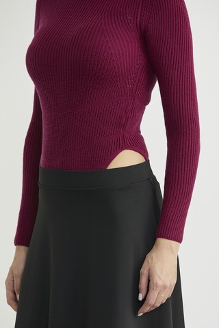 Sementa Yarım Balıkçı Fitilli Bodysuit Triko Kazak - Bordo Bordo