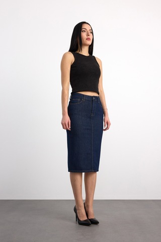 50286 73604 Kadın Regular Fıt Mıdı Denim Etek 50286-73604 Mavı