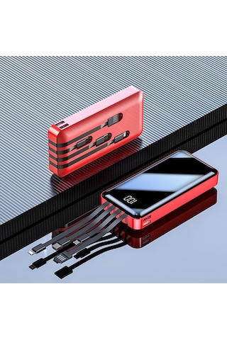 Intouch 20000Mah Prime Dijital Göstergeli Çoklu Kablolu Powerbank,Kırmızı