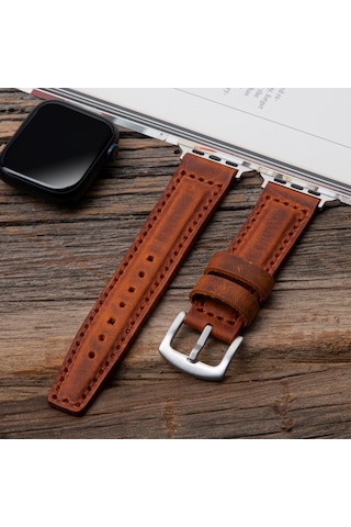 vagave Apple Uyumlu Watch 42 44 45 49 MM Ultra Deri Kordon- Taba