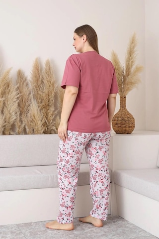 Sude Kadın Büyük Beden Düğme Yaka Penye Kısa Kol İnce Pijama Takımı P134 - 1 Adet Gülkurusu