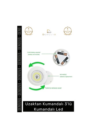 Ledspot Uzaktan Kumandalı Yapışkanlı Pilli Kablosuz Dokunmatik Mutfak 3'lü Led Spot 1 Adet