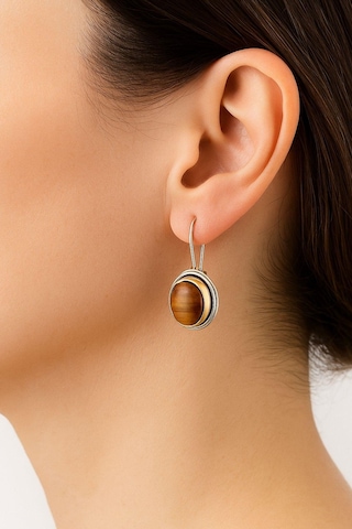 Sarma Serisi Kaplangözü Taşlı El İşi Kadın Otantik Gümüş Küpe Gümüş