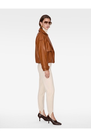 Koton Uzun Kollu Düğmeli Crop Oversize Suni Deri Kruvaze Yaka Bomber Ceket Kiremit 7wak20354ew Kahverengi