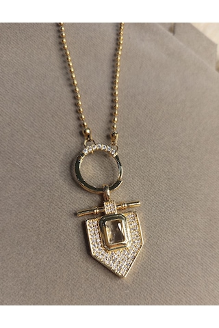 Beren Aksesuar Stainless Steel Serenay Leyla Çelik Kolye Gold