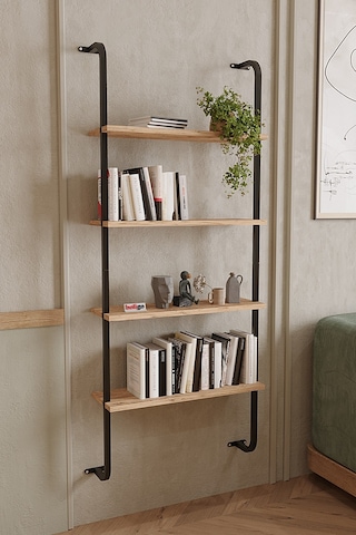 Bofigo 4 Raflı Duvara Monte Kitaplık Dekoratif Kitaplık Çam