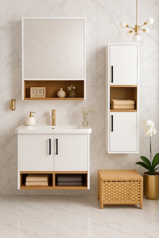 Dmz Home Concept Legna 65 Cm Beyaz-ahşap Renkli Mdf, Seramik Lava Beyaz - Meşe
