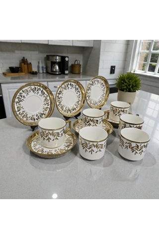 Sudedi Home Beyaz Gold Desenli 6 Kişilik Fincan Takımı Çok Renkli