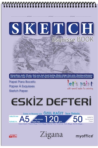 Zigana A5 Spiralli Eskiz Defteri – 50 Yaprak 120 G Çizim Kağıdı Sketchbook