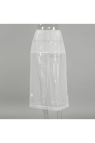 Seksi Şeffaf File Etek Kadın Beyaz Yüksek Bel Yırtmaçlı Bol Uzun Etekler Sonbahar Sokak Modası Kulüp Parti Eteği Kadın Beyaz