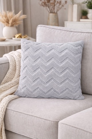 Peluş Dekoratif Kırlent Kılıfı İskandinav Zigzag-balıksırtı 4 Lü Set 42x42 Cm Açık Gri - Koyu Gri
