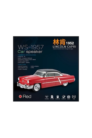 1952 Lincoln Capri Şarjlı Bluetooth Speaker Kablosuz Led Işıklı Hoparlör Fm Radyo Sd Kart Usb