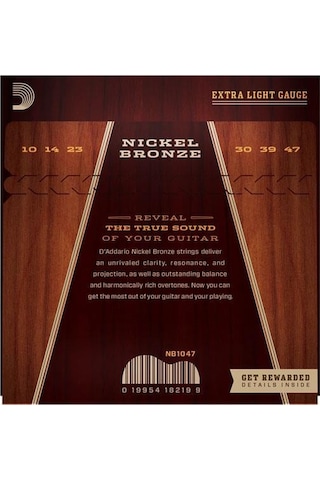 D'addario Nb1047 Nickel Bronze Akustik Gitar Tel Seti - 10-47 Extra Light Profesyonel Kaplanmamış Premium Alaşım, Gitarın Doğal Ahşap Tonunu Öne Çıkarır, Berrak Ve Odaklanmış Ses