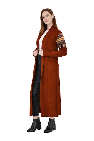 Onno Style Women Kilim Desen Uzun Ceket Kiremit