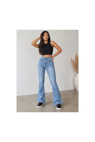 Bluemarlin Buz İşlemli Ön İşlemli Likralı Tam Kalıp Denim İspanyol Paça Jeans Pantolon Mavi