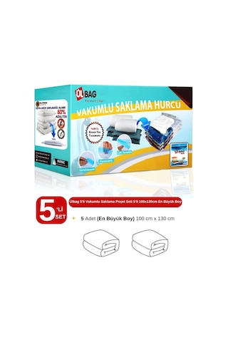 5'li Vakumlu Poşet Seti 100 Cm X 130 Cm En Büyük Boy Yorgan Ve Döşek Vakumlu Hurç Şeffaf