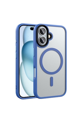 Ardemix İphone Uyumlu 16 Plus Kılıf Mat Arka Yüzey Wireless Şarj Özellikli Flet Magsa Mavi