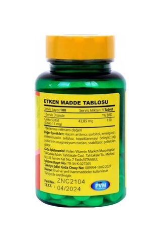 Vitapol Çinko Sülfat 15 Mg 3X100 Tablet Zinc