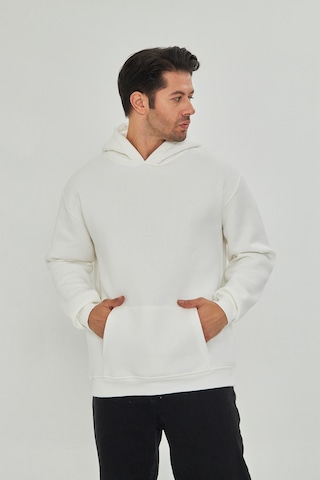 Pxm Erkek Beyaz 3 İplik Şardonlu Oversize Hoodie Kapüşonlu Sweatshirt Kırık Beyaz Kırık Beyaz