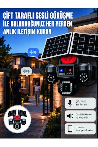 Led Projektörlü Sirenli Güneş Enerjili Akıllı Güvenlik Kamerası - 2000