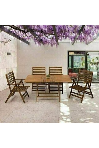 Ürgüp Katlanır Ahşap Bahçe Balkon Seti: 80X160 Masa + 4 Sandalye