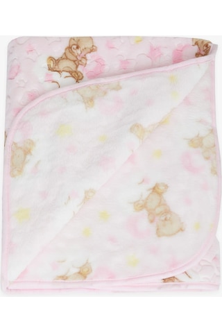 Breeze Golden Yenidoğan Bebek Battaniyesi Emboss Kabartma Ayıcık Desenli Pembe - Pembe