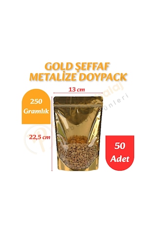 Gold Şeffaf Metalize Doypack 13x22,5x7 Cm 50 Adet