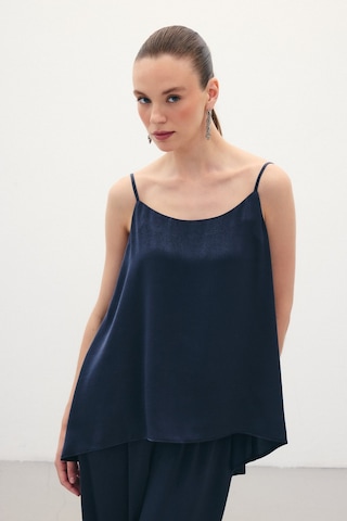 Sateen Askılı Saten Bluz - Lacivert-136351 Lacivert
