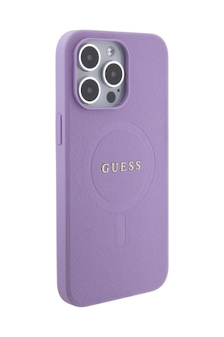 Apple Uyumlu iPhone 15 Pro Max Kılıf Guess Lisanslı Magsafe Şarj Özellikli Yazı Logolu Saffiano Siyah
