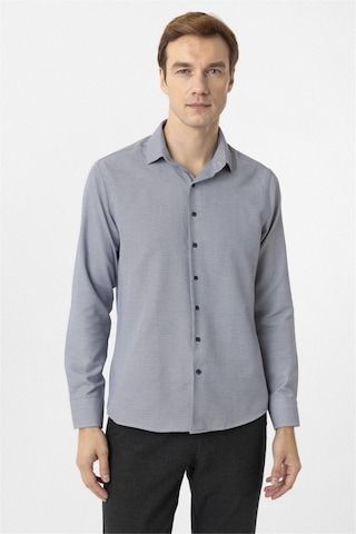 Süvari Lacivert Slim Fit Armürlü Klasik Yaka Gömlek-34380 Lacivert