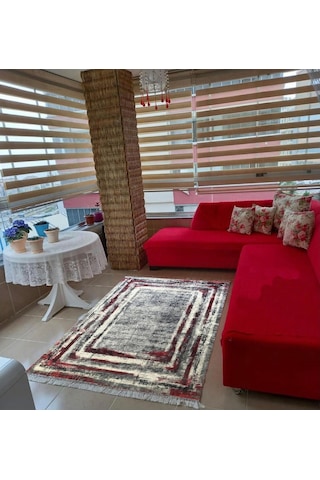 Kırmızı Kaymaz Taban Halı Kilim Yolluk Yıkanabilir Hali