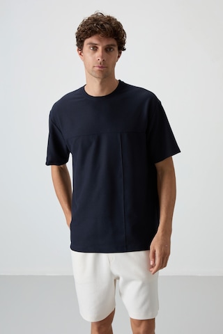 Air Jones Tommy Life Lacivert Waffle İnterlok Yüzeyi Dokulu Oversize Fit Basic Erkek T-shirt - 88380 Lacivert