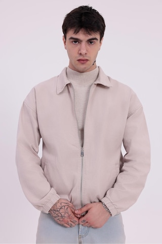 Erkek Gabardin Kumaş Fermuarlı Oversize Beli Lastikli Mevsimlik Ceket-265 Bej