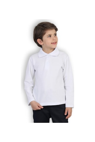 Modanino Erkek Çocuk T-shirt - Okul Tarz- Uzun Kol 5-17 Yaş 12497 Beyaz
