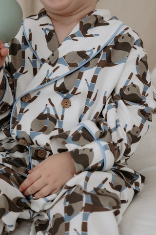 Oh La La Koala Panda Desenli Yaka Detaylı Pijama Üst Kahverengi