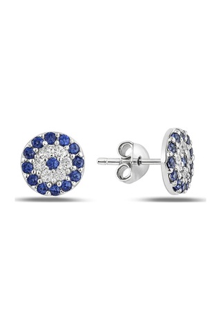 Çekirdekjewelry 925 Ayar Gümüş Minik Nazar Çivili Küpe Gri