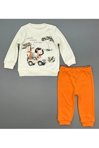 Erkek Bebek Orman Hayvanları Baskılı Alt Üst İkili Gündelik Takım Turuncu