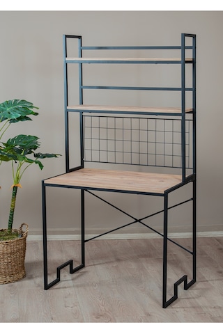 Uykula Demonte Raflı Çalışma Masası 90x60 Cm- Modern Bilgisayar Masası Kitaplıklı Metal Ayaklı Home Office Masa Siyah