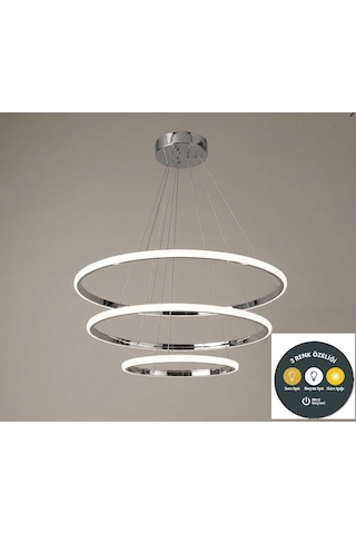 3 Lü Çember Modern Krom Avize Salon & Yemek Masası Sarkıt Aydınlatma