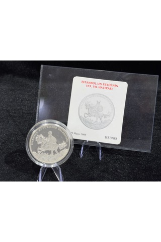 2008 İstanbul Un Fethinin 555. Yılı 925 Ayar Gümüş Proof Hatıra Para Sertifikalı