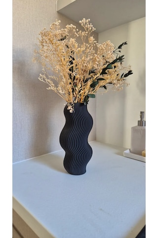 3d Baskı Dalgalı Tasarım Dekoratif Vazo Modern Masa Üstü Dekor 18cm Siyah