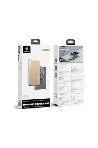 Lenyes PW119D PD 20 W 15 W 10.000mAh Ultra İnce Hızlı Şarj Özellikli Wireless Powerbank Gold