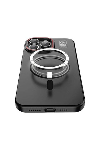 Apple Uyumlu iPhone 15 Plus Kılıf Recci Magnetic Glass Serisi Standlı Magsafe Şarj Özellikli Kapak Siyah