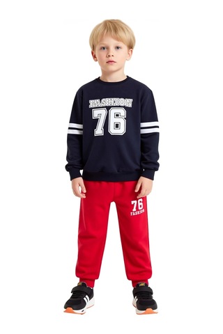 Frm Erkek Çocuk Pamuk Karışımlı Slogan Baskılı Sweatshirt Ve Eşofman Lacivert