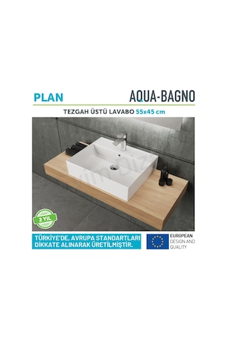 Aqua Bagno Plan Seramik Tezgah Üstü Kare Çanak Lavabo 55 x 45 CM