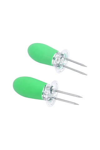 Hfambition 2'li Yeşil Mangal Mısır Çatalı, Tpr Kollü Paslanmaz Çelik İğne, Sabit Tutma Ve Kolay Pişirme Çok Renkli