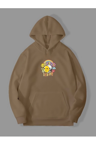Harmandar Üç İplik Dead Inside Baskılı Unisex Kemik Kanguru Cepli Kapüşonlu Sweatshirt Hoodie Deadınsidekemiksweat